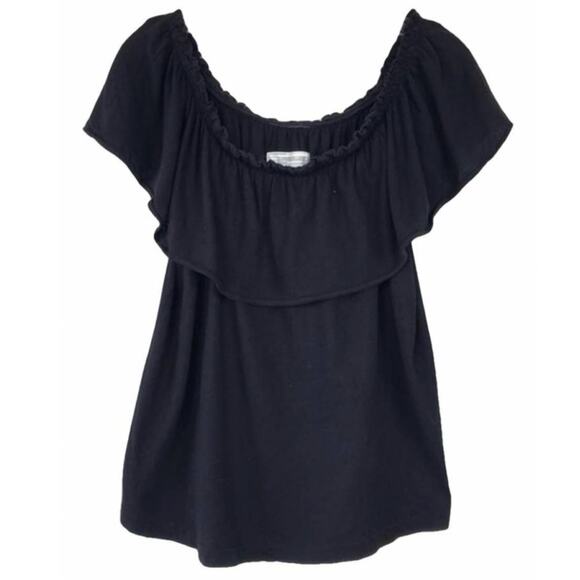 NEW REVOLVE Current/Elliott Black Ruffle Off Shoulder Top Blouse Shirt Cotton L - Picture 9 of 9